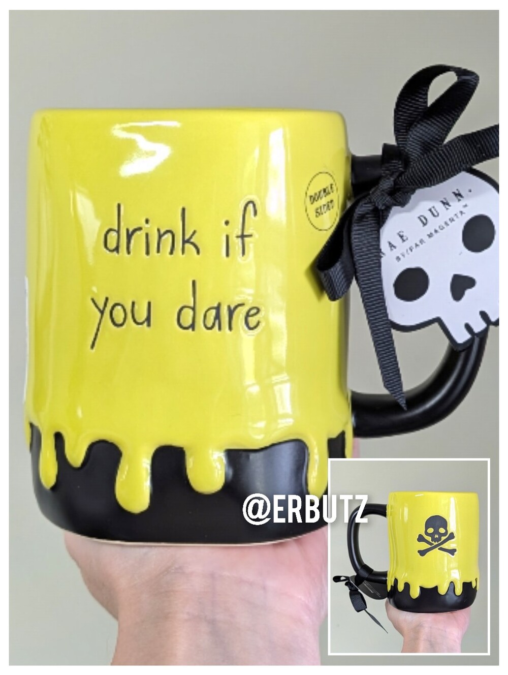 Rae Dunn DRINK IF YOU DARE Slime Drip Halloween Mug, Skull  Crossbone Detail ☠️